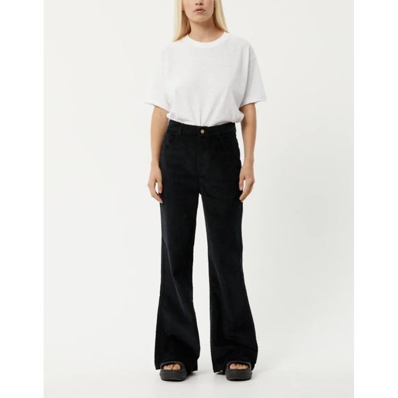 afends Denim - Afends MARSHA Black Slim Corduroy Jeans Flares 28 Wide Leg Hemp Organic Pants